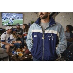 Vintage 90s Starter Dallas Cowboys NFL Pro Line Windbreaker Jacket XL Hooded